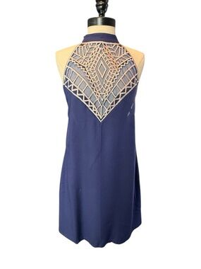 Free People Tallow Blue Embroidered Back Shift Dress Boho Tunic Festival